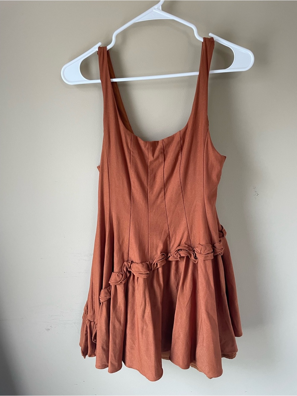 Rust Ruffle-Hem Sleeveless Mini Dress
